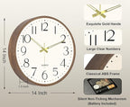 Vintage Wall Clock 14 Inch Quartz Silent Non-Ticking Analog Clock Battery - Image 3