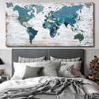 Teal Decor map of the world Canvas Wall Art Pictures - Image 8