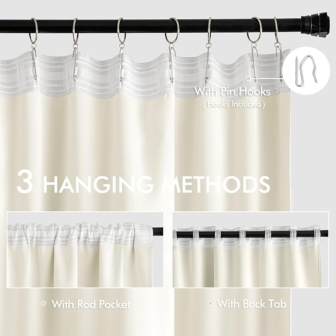 MIULEE Cream Back Tab Blackout Curtains 72 Inches Long 2 Panels Set - Image 3