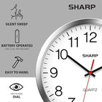 Sharp Wall Clock – Silver/Chrome, Silent Non Ticking 10 Inch Quality Quartz - Image 5