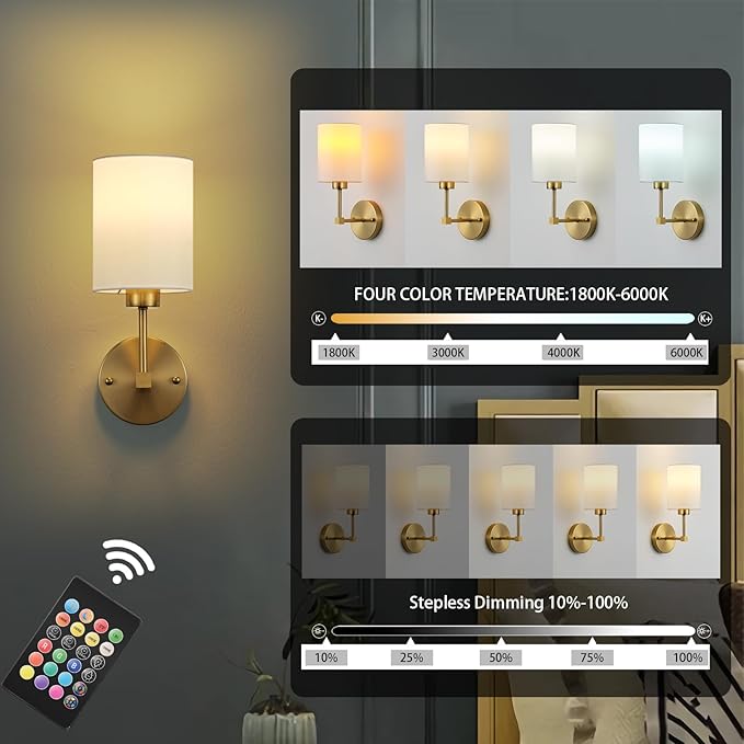 Battery Operated Wall Sconce Set of Two, Wireless Rechargeable Wall Light - Image 5