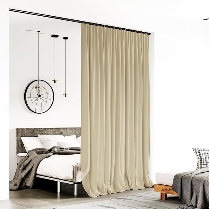 Room Divider Curtains for Ceiling Track Rod, 10 ft Wide x 8 ft Tall, Cream Beige - Image 2