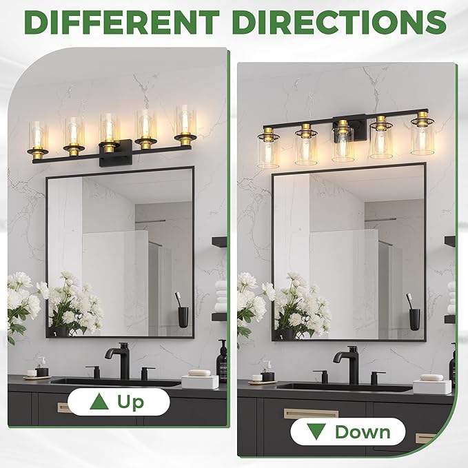 DORESshop Bathroom Light Fixtures, 5-Light Gold and Black Bathroom Lighting - Image 7