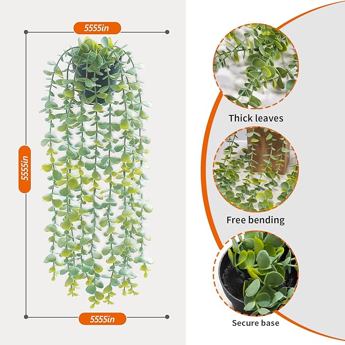 Freyalife 1Pcs Fake Plants Eucalyptus, Artificial Potted Faux Hanging Plants - Image 6