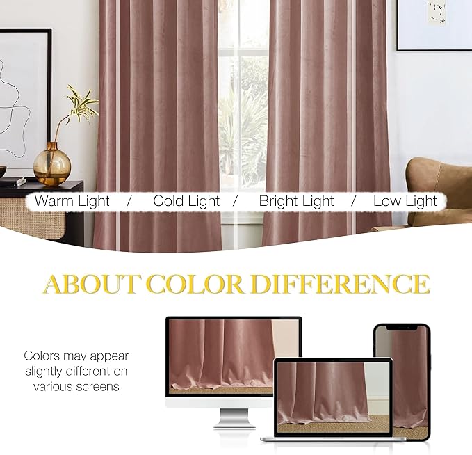 NICETOWN Room Darkening Dusty Pink Velvet Curtains 96 inch Length - Image 5