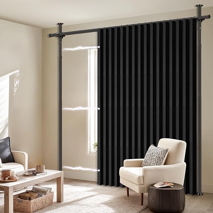 100% Blackout Room Divider Curtains Sets Black 1 Panel W100 x L96in No Drill - Image 7