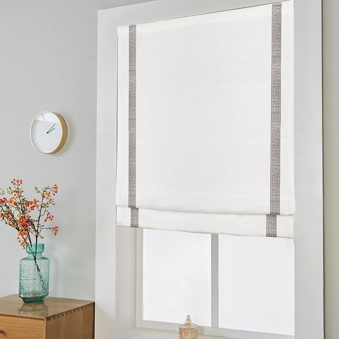 Cordless Roman Shades for Windows, Fabric Insulated Thermal Roman Blinds for - Image 2