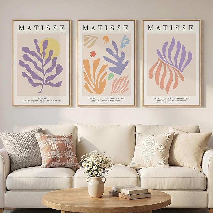 Framed Large Matisse Canvas Wall Art Set of 3, Vintage Colorful Abstract Floral - Image 2