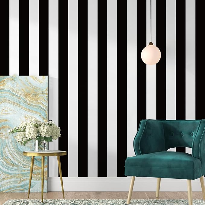 Jeweluck Black and White Wallpaper Peel and Stick Wall Paper 17.7”x118.1” Black by Jeweluck