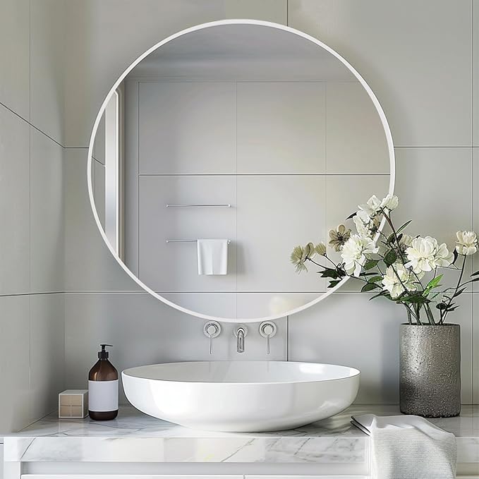 Sunniry White Round Mirror 30 inch, Large Round Mirror, Bathroom Mirror Matte - Image 3