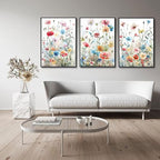 KISSFOX Framed Colorful Wildflower Canvas Wall Art Set Of 3 Flowers Pictures - Image 3