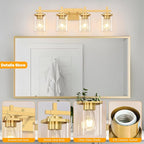 4-Lights Gold Bathroom Vanity Light Over Mirror, Brushed Gold Bathroom Wall - Image 3