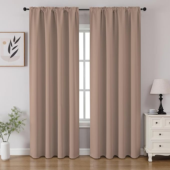 CUCRAF Khaki Blackout Curtains 90 inch Length 2 Panels Set, Rod Pocket Room by CUCRAF