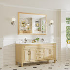 55x36 Inch Bathroom Mirror for Wall, Anti-Rust Oak Wood Grain Metal Framed - Image 3