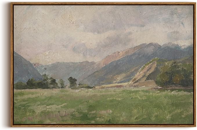 InSimSea Framed Canvas Wall Art Vintage Decor, Prairie Mountain Landscape by InSimSeaArt
