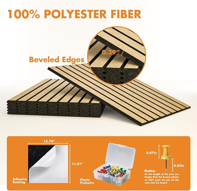 Cork Board Tiles for Wall with Push Pins, Removable 48" x 24" Slat Bulletin - Image 4