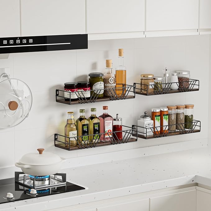 Amaoot Floating Shelves for Wall Set of 4, Different Sizes Mounted Wood - Image 4