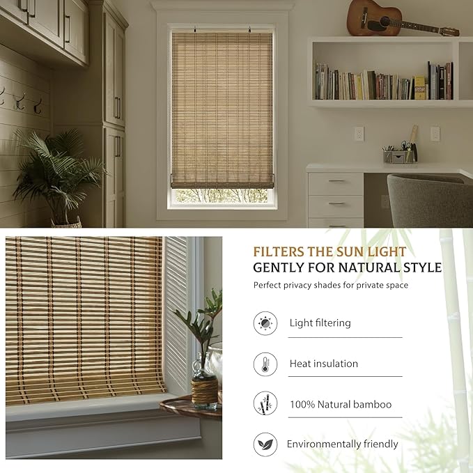 LazBlinds Cordless Bamboo Blinds, Natural Light Filtering Roll Up Shades - Image 4