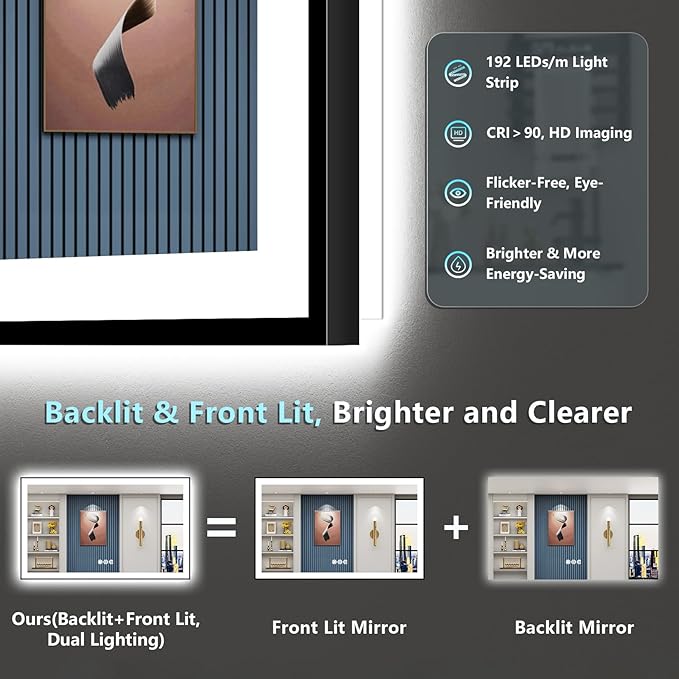 50x40 Black Framed LED Bathroom Mirror - Image 4
