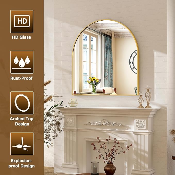 XRAMFY Arched Bathroom Mirror 32" x 34" - Image 3