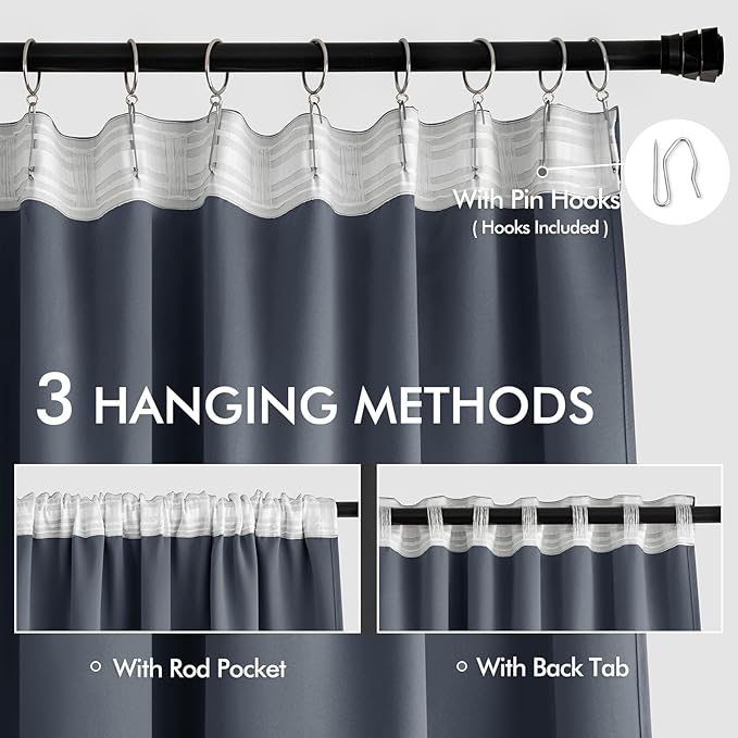 MIULEE Stone Blue Back Tab Blackout Curtains 72 Inch Length 2 Panels Set - Image 3