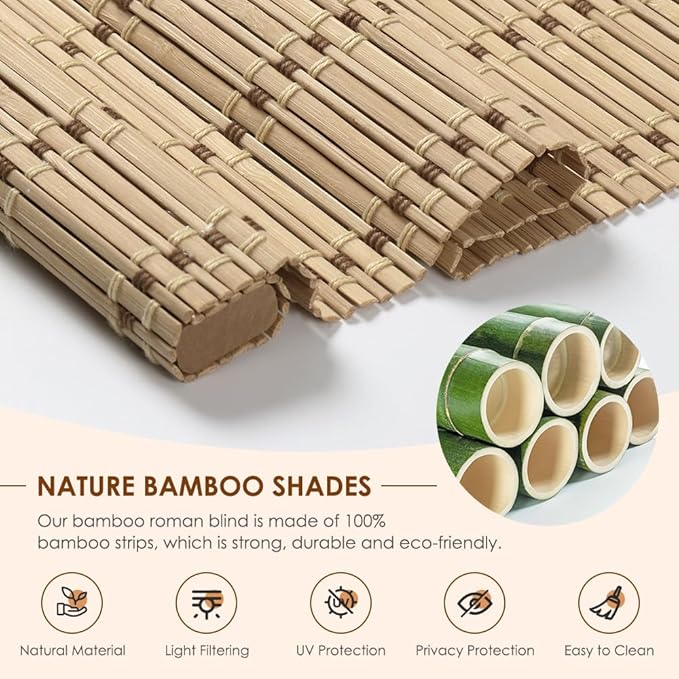 Cordless Bamboo Roman Shades, Light Filtering Bamboo Blinds Shades - Image 3
