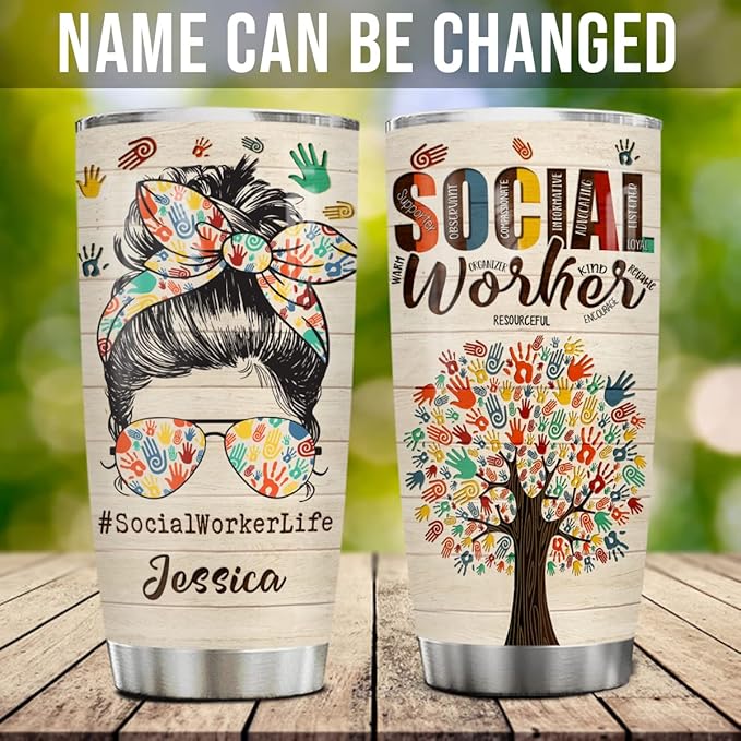 winorax Social Worker Gifts Personalized Social Workers Tumbler Stainless Steel Insulated 20oz 30oz Cup Coffee Tumblers Cups Gift Custom Name BSW MSW DSW Gifts For Women Appreciation Birthday