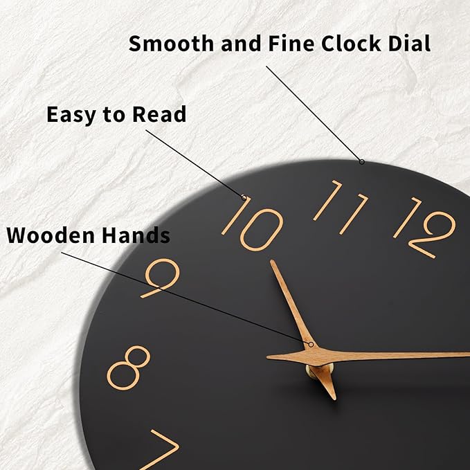 Mosewa 12 Inch Black Wall Clock Battery Operated Silent Non Ticking Modern - Image 9