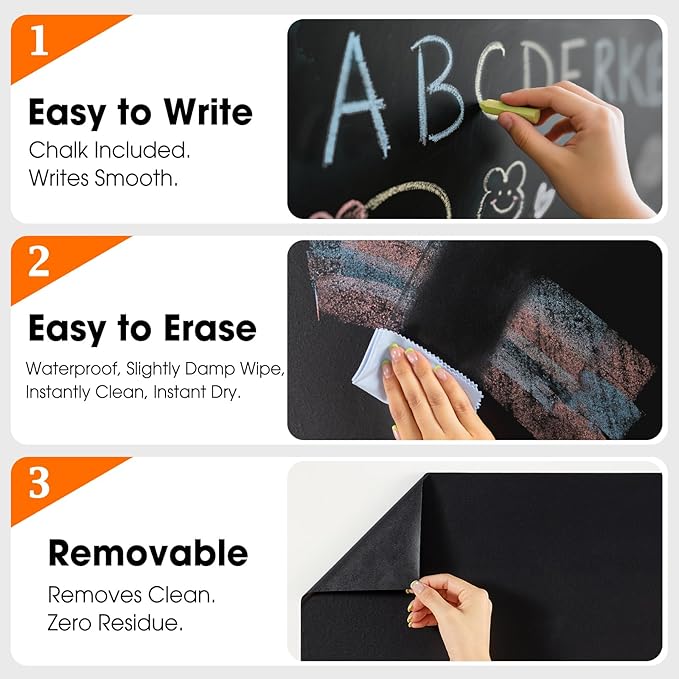 Chalkboard Wallpaper Peel and Stick, 17.5"x78.7" Blackboard Contact Paper Self - Image 7