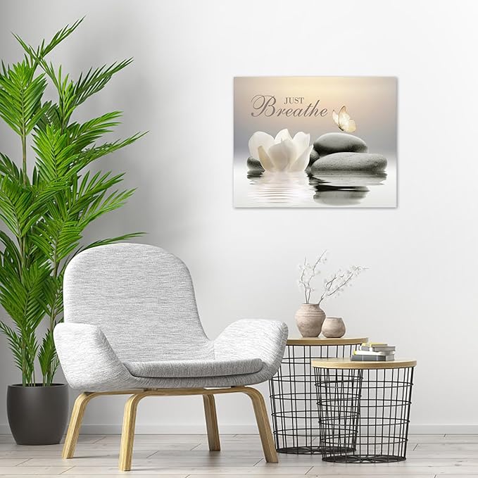 EOBTAIN Zen Wall Art Butterfly and Water Lily Flower Stone Relaxing Spa - Image 8