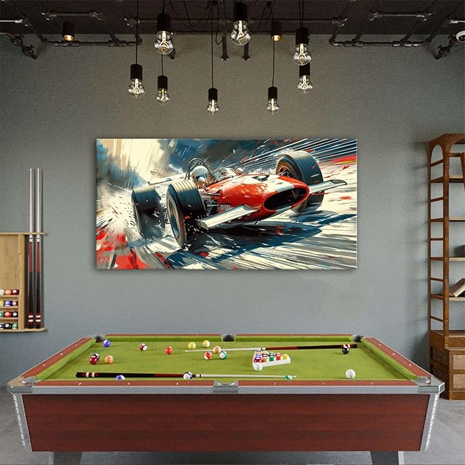 Vintage Formula Race Car Wall Art Abstract Racing Car Canvas Painting Retro - Image 2
