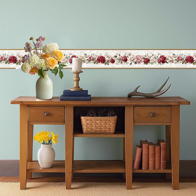 Vintage Rose Wallpaper Border 196x4 Inch Removable Wall Border Peel and Stick - Image 6