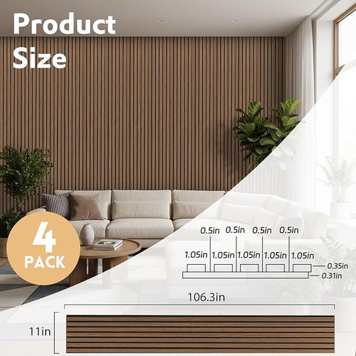 4 Pack Wood Panels for Wall, 106.3" × 11" Wood Slat Acoustic Panels for Wall - Image 2