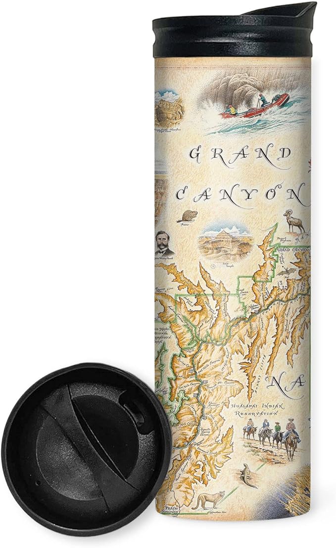 Xplorer Maps Grand Canyon National Park Map 16 Oz Travel Drinkware with Spill-Resistant Lid - Stainless Steel Vacuum Insulated Coffee Tumbler
