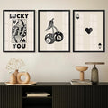 Heiple Framed Set of 3 Poker Wall Art Lucky You Poster, Trendy Retro Print Wall by Heiple