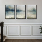 Framed Abstract Landscape Wall Art, 3 Piece Blue Watercolor Canvas Prints - Image 4