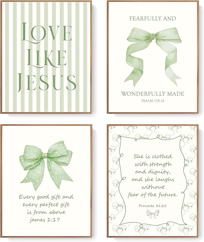 LARTSFRO Coquette Sage Green Bow Jesus Wall Art Decor Posters, Inspirational by Unknown