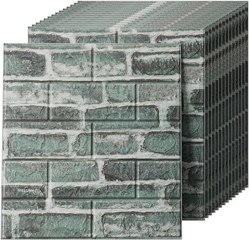 3D Wall Panels Peel and Stick in Green，20 PCS XPE Foam 3D Wallpaper, Faux Brick by Greymond