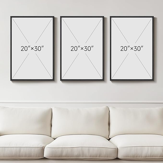 Large Framed Black and White Gray Abstract Wall Art, 3 Piece Modern Canvas - Image 3