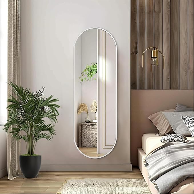 Oval Bathroom Mirror 48 x 16 Inch, Large White Full Length Mirror, Oval Pill - Image 6