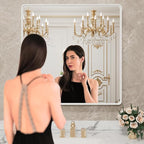 LOAAO 38x38 Inch White Metal Framed Bathroom Mirror - Image 2