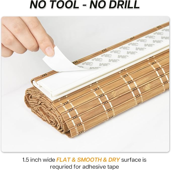 LazBlinds No Tools No Drill Bamboo Roller Shades, Custom Cordless Bamboo Blinds - Image 2