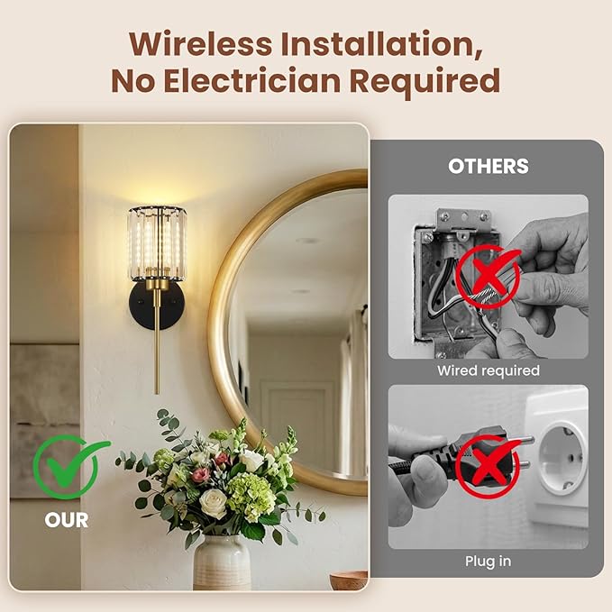 Crystal Battery Operated Wall Sconces, 12 Colors and 3CCT Dimmable Crystal Wall - Image 4