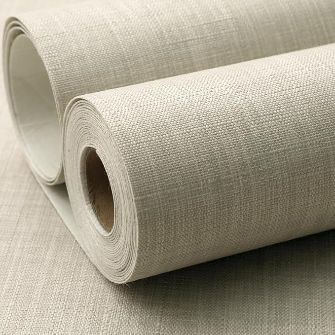 SHUFA Gray Beige Cotton-Like Textured Grasscloth Wallpaper Matte Thick Real - Image 2
