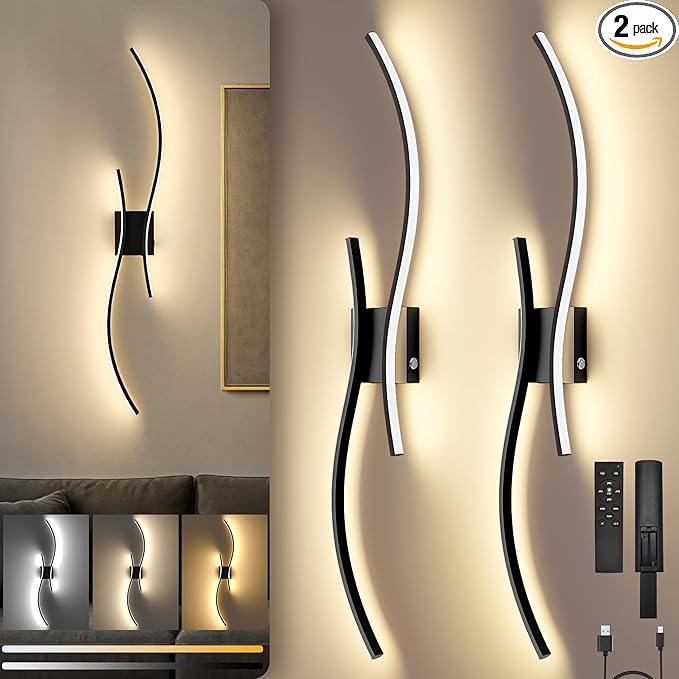 Battery Operated Wall Sconces Set of Two, 10000mAh Rechargeable Modern Wall by SyncGlow