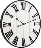 Large Rustic Wooden Wall Clock, 24 Inch Whitewashed Farmhouse Wall Clock - Image 9