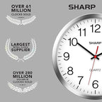 Sharp Wall Clock – Silver/Chrome, Silent Non Ticking 12 Inch Quality Quartz - Image 7