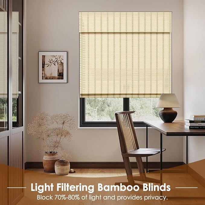 Cordless Bamboo Roman Shades, Light Filtering Bamboo Blinds Shades - Image 5