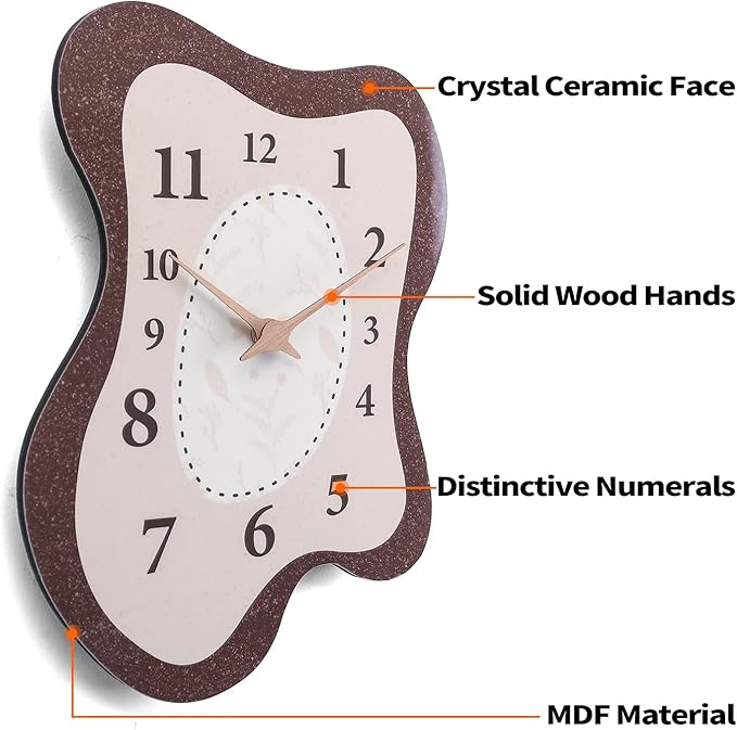 Mid Century Retro Irregular Shape Wall Clock, Silent Non-Ticking Battery - Image 2