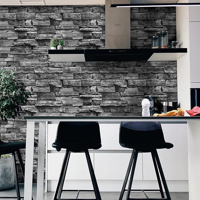 Jeweluck Grey Brick Wallpaper Peel and Stick Wallpaper 17.7inch×236.2inch Faux - Image 9